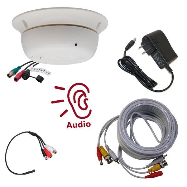 Smoke Detector Style Hidden Covert Nanny CCTV Security Camera with Microphone, 50ft cable and 2000mA Power Supply Adapter Video Audio Surveillance Set